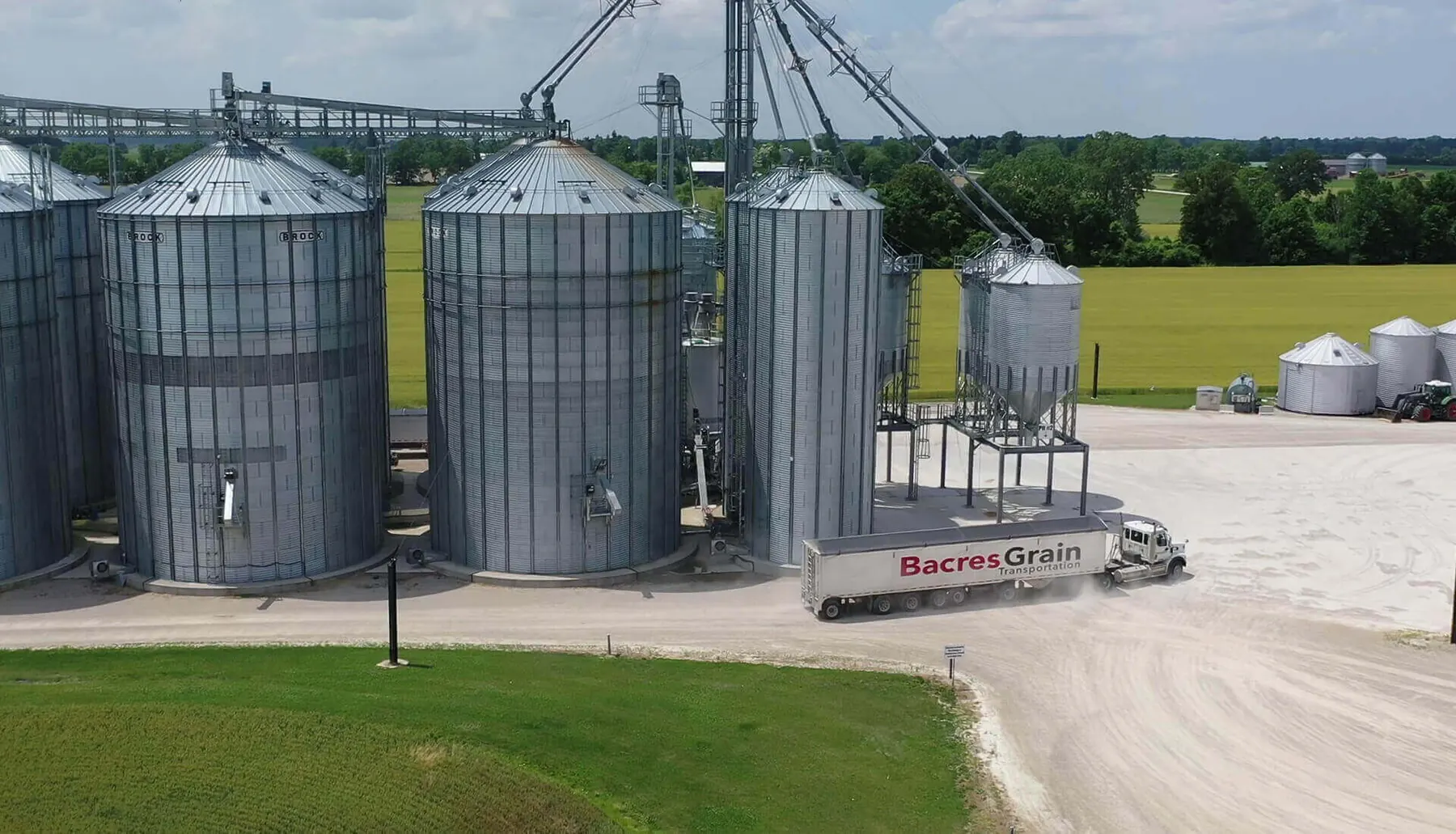 A Bacres Grain Transportation trailer in the grain yard